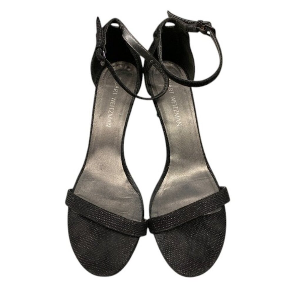Stuart Weitzman Women’s 10.5M Black Glitter “Goose Bump” Sequin Slip-On Stiletto